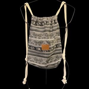 Elephants Black and White Patterned Drawstring Backpack